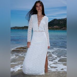 NWT! The Kooples White Long Sleeve Crochet Dress, Size 0 (US XS)